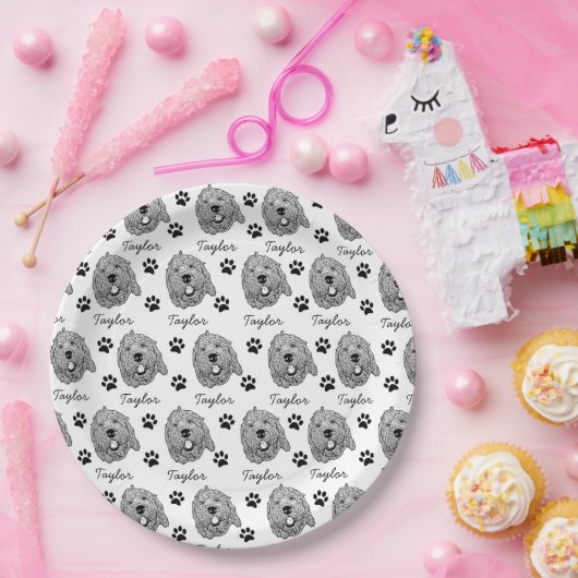 Maßgeschneiderter Goldendoodle Hund Personalisiert Pappteller (Party)