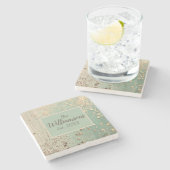 Maßgeschneiderter Goldstaub auf Sea Green Steinuntersetzer (Seitenansicht)