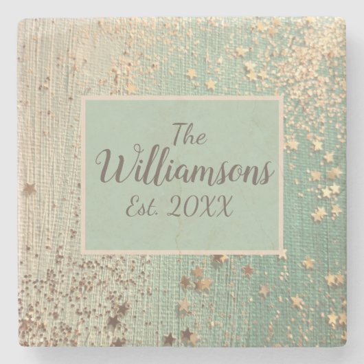 Maßgeschneiderter Goldstaub auf Sea Green Steinuntersetzer (Vorderseite)