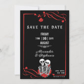 Maßgeschneiderter Gothic Skull & Rose Save The Date (Vorderseite)