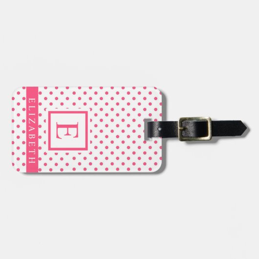 Maßgeschneiderter helldunkelrosa weißer Polka-Dot Gepäckanhänger (Vorderseite horizontal)