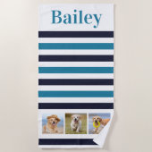 Maßgeschneiderter Hund 3 Foto Collage Aqua Blauer  Strandtuch (Vorderseite)