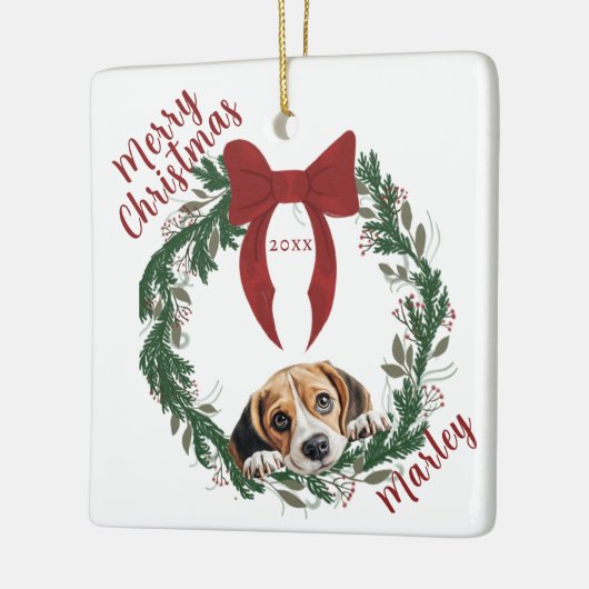 Maßgeschneiderter Kranz-Beagle Hunde-Platz Keramikornament (Links)