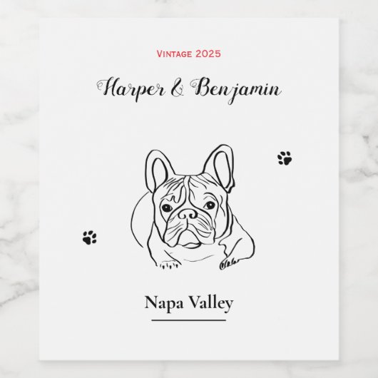 Maßgeschneiderter Line Art Pulldog Weinetikett (Einzelnes Label)