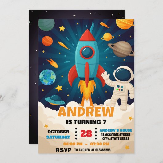 Maßgeschneiderter, moderner Astronauten im Weltrau Einladung (Vorne/Hinten)