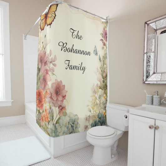 Maßgeschneiderter Name Butterfly & Floral Duschvorhang (Beispiel)