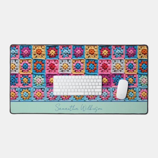 Maßgeschneiderter Name Crochet Granny Platz Schreibtischunterlage (Tastatur & Maus)