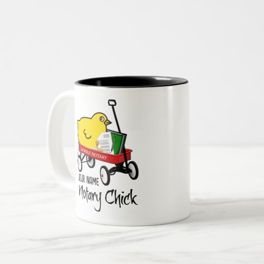 Maßgeschneiderter Name für den mobilen Notar-Chick Zweifarbige Tasse (Vorderseite Links)