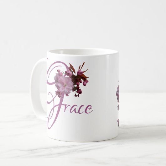 Maßgeschneiderter Name Grace Pink Kirsche Blüte bo Kaffeetasse (Vorderseite Links)
