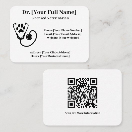 Maßgeschneiderter QR-Code für Veterinärmediziner Visitenkarte (Vorne/Hinten)