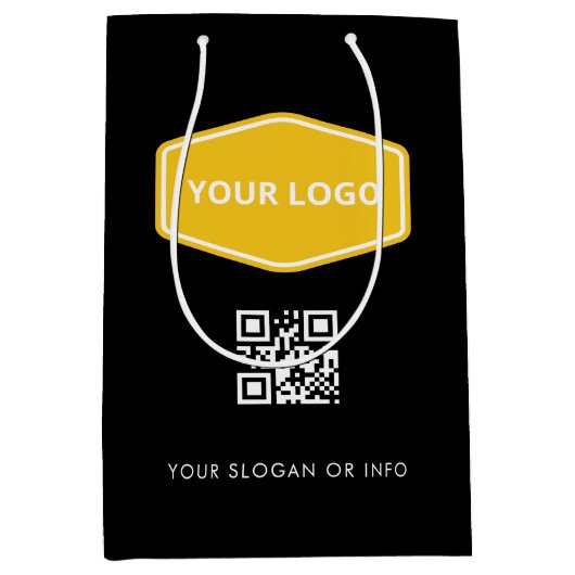 Maßgeschneiderter QR-Code und schwarze Werbung mit Mittlere Geschenktüte (Vorderseite)