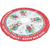 Maßgeschneiderter Retro Santa mit Geschenken Polyester Weihnachtsbaumdecke (Schrägansicht)