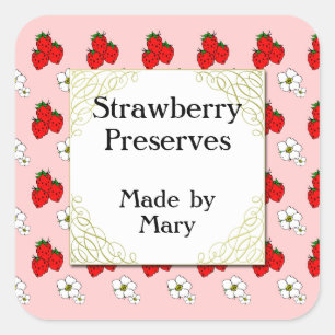 Maßgeschneiderter Retro Strawberry Muster Canning  Quadratischer Aufkleber