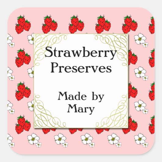 Maßgeschneiderter Retro Strawberry Muster Canning Quadratischer Aufkleber (Vorderseite)