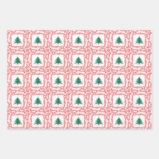 Maßgeschneiderter Rot-Weiß-Frohe Weihnachtsbaum Geschenkpapier Set (Vorderseite)