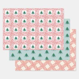 Maßgeschneiderter Rot-Weiß-Frohe Weihnachtsbaum Geschenkpapier Set