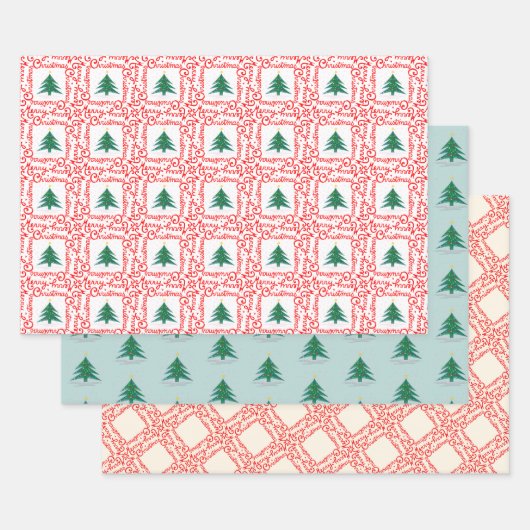 Maßgeschneiderter Rot-Weiß-Frohe Weihnachtsbaum Geschenkpapier Set (Set)