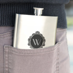 Maßgeschneiderter Schwarz-Dekorfarben-Monogramm-Fl Flachmann