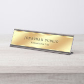 Maßgeschneiderter Schwarz und Gold Moderner Elegan Schreibtischnamensplakette (Vorderseite )