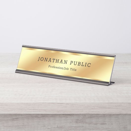 Maßgeschneiderter Schwarz und Gold Moderner Elegan Schreibtischnamensplakette (Vorderseite )