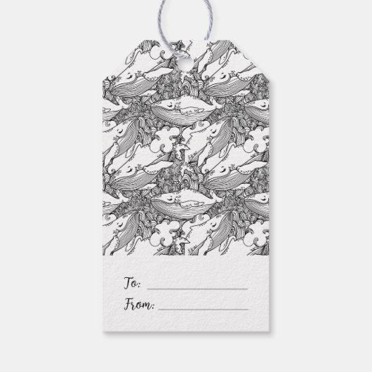 Maßgeschneiderter Schwarz-Weiß-Buckelwal Geschenkanhänger (Rückseite)