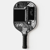 Maßgeschneiderter Schwarz-Weiß-PCB Mikrochip Geeky Pickleball Schläger (Rückseite)