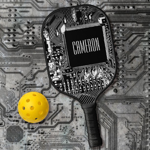 Maßgeschneiderter Schwarz-Weiß-PCB Mikrochip Geeky Pickleball Schläger