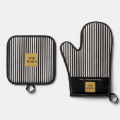 Maßgeschneiderter Schwarz-Weiß-Streifen Ofenhandschuh & Topflappen-Set (Vorderseite)