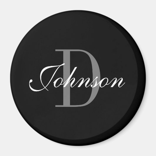 Maßgeschneiderter, schwarz-weißer monogrammgroßer magnet (Vorne)