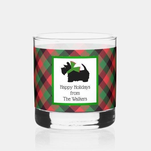 Maßgeschneiderter Scotty Hund und Tartan Frohe Wei Whiskyglas (Vorderseite)