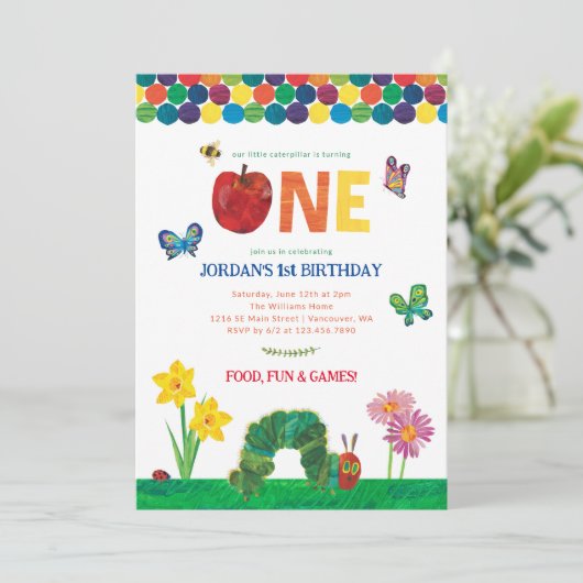 Maßgeschneiderter, sehr hungriger Caterpillar 1. G Einladung (Stehend Vorderseite)