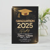 Maßgeschneiderter Sparkling Gold Dinner Abschluss Einladung (Stehend Vorderseite)