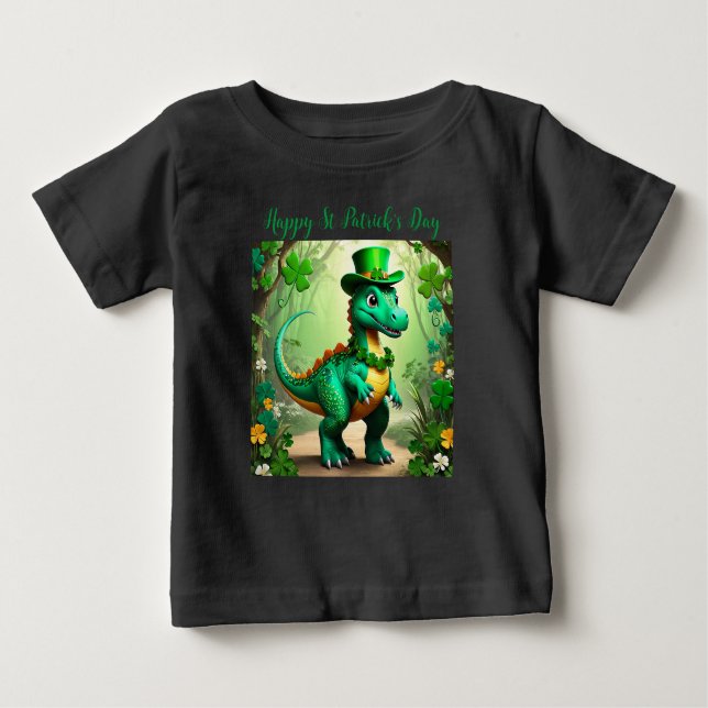 Maßgeschneiderter St Patrick’s Day Whimsical Dinos Baby T-shirt (Vorderseite)
