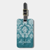 Maßgeschneiderter türkisfarbener Damaskus-Muster Gepäckanhänger (Vorderseite vertikal)