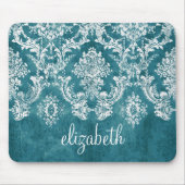 Maßgeschneiderter türkisfarbener Damaskus-Muster Mousepad (Vorne)