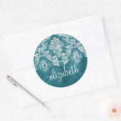 Maßgeschneiderter türkisfarbener Damaskus-Muster Runder Aufkleber (Umschlag)