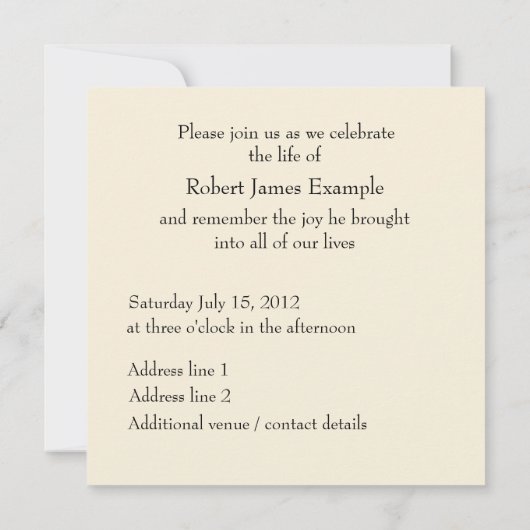 Maßgeschneiderter Weck / Gedenkstätte / Beerdigung Einladung (Rückseite)