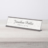 Maßgeschneiderter weißer Marmor Moderne Elegante B Schreibtischnamensplakette (Vorderseite )