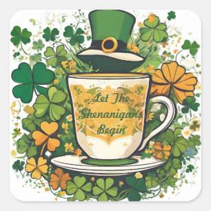 Maßgeschneiderter Whimsical St Patrick's Day Shena Quadratischer Aufkleber