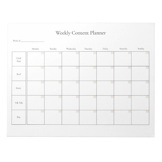 Maßgeschneiderter wöchentlicher Social Media-Conte Notizblock (Vorderseite)