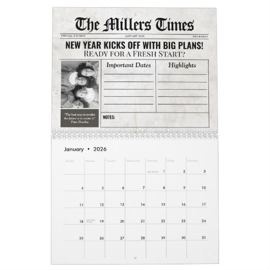 Maßgeschneiderter Zeitungskalender und -planer Kalender (Jan 2026)