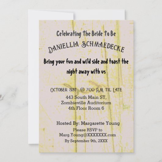 Maßgeschneiderter Zombie Junggeselinnen-Abschied C Einladung (Rückseite)