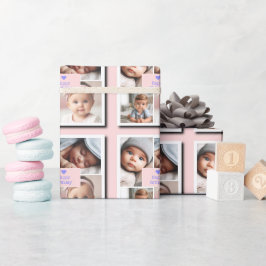 Maßgeschneidertes 4-Foto Baby Geburtstag, Dusche,  Geschenkpapier