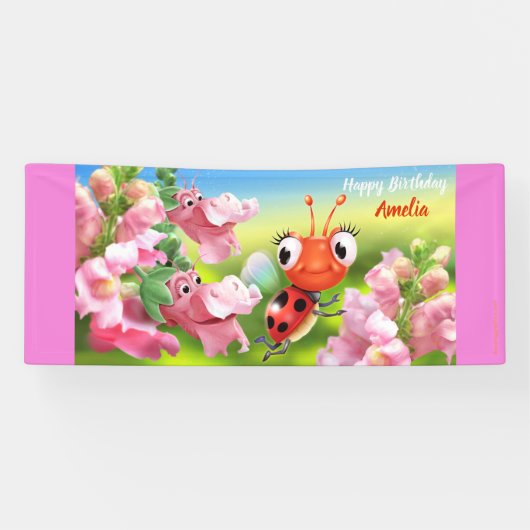 Maßgeschneidertes 6' x 2.5' Ladybug Birthday Vinyl Banner (Horizontal)