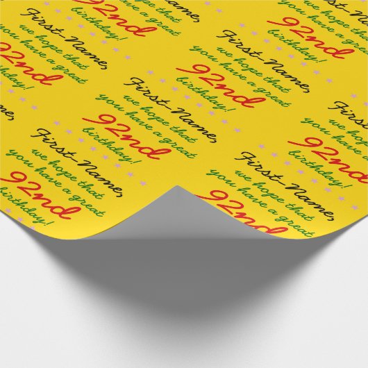 Maßgeschneidertes 92. Geburtstagspapier Geschenkpapier (Ecke)