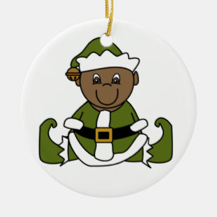 Maßgeschneidertes Afroamerikanisches Baby-Elf-Orna Keramik Ornament
