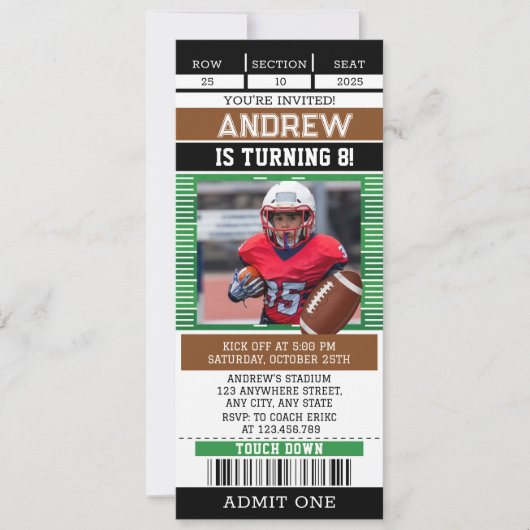 Maßgeschneidertes American Football Ticket mit Fot Einladung (Vorderseite)