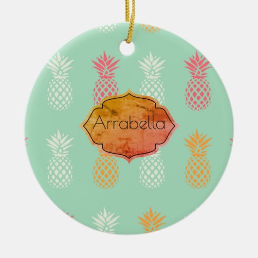 Maßgeschneidertes Ananas Blaues Ananas-Muster Keramik Ornament (Vorne)