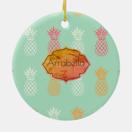 Maßgeschneidertes Ananas Blaues Ananas-Muster Keramik Ornament (Hinten)