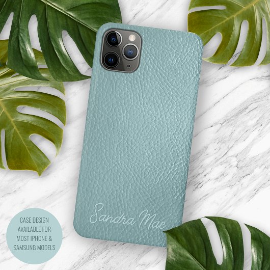 Maßgeschneidertes Aqua Seafoam Green Leather Muste iPhone Hülle